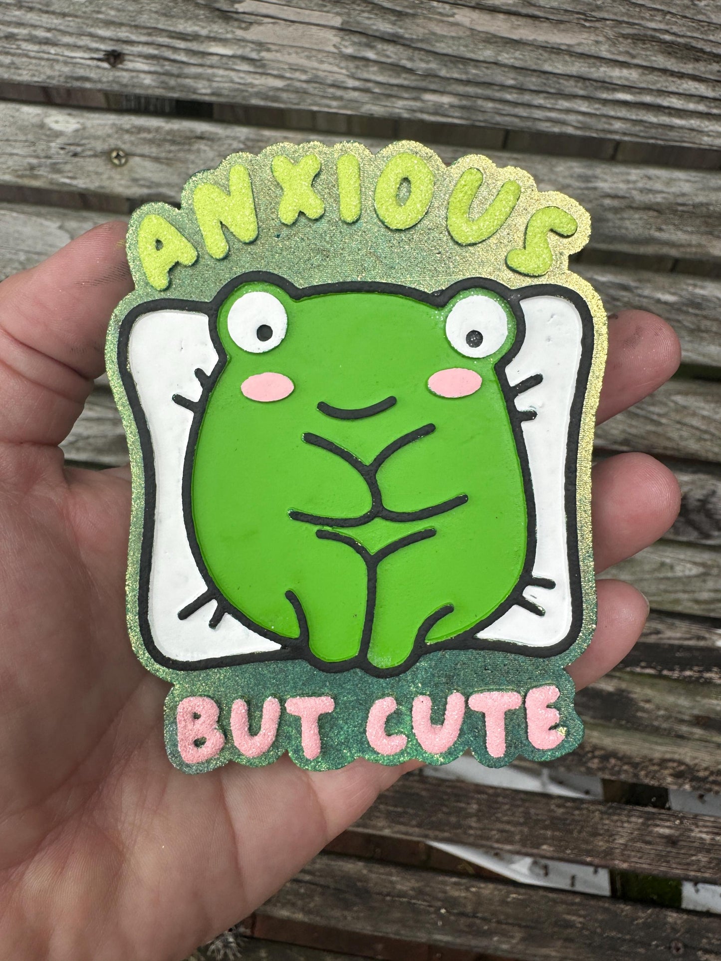 Frog Anxious But Cute Car Freshie | Car Freshie | Car Freshy | Air Freshener | Gift | Green | Glitter