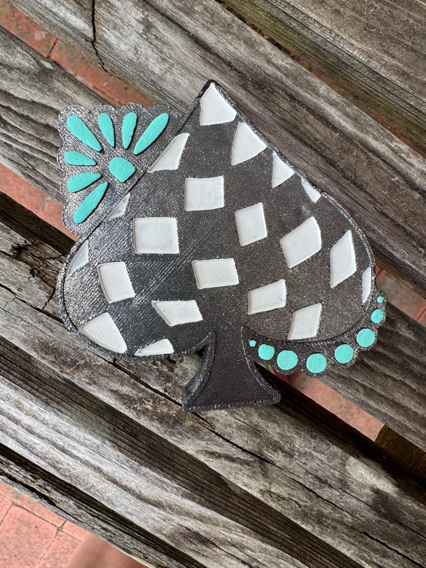 Checkered Spade Car Freshie | Car Freshie | Car Freshy | Air Freshener | Gift | Gllitter | Turquoise