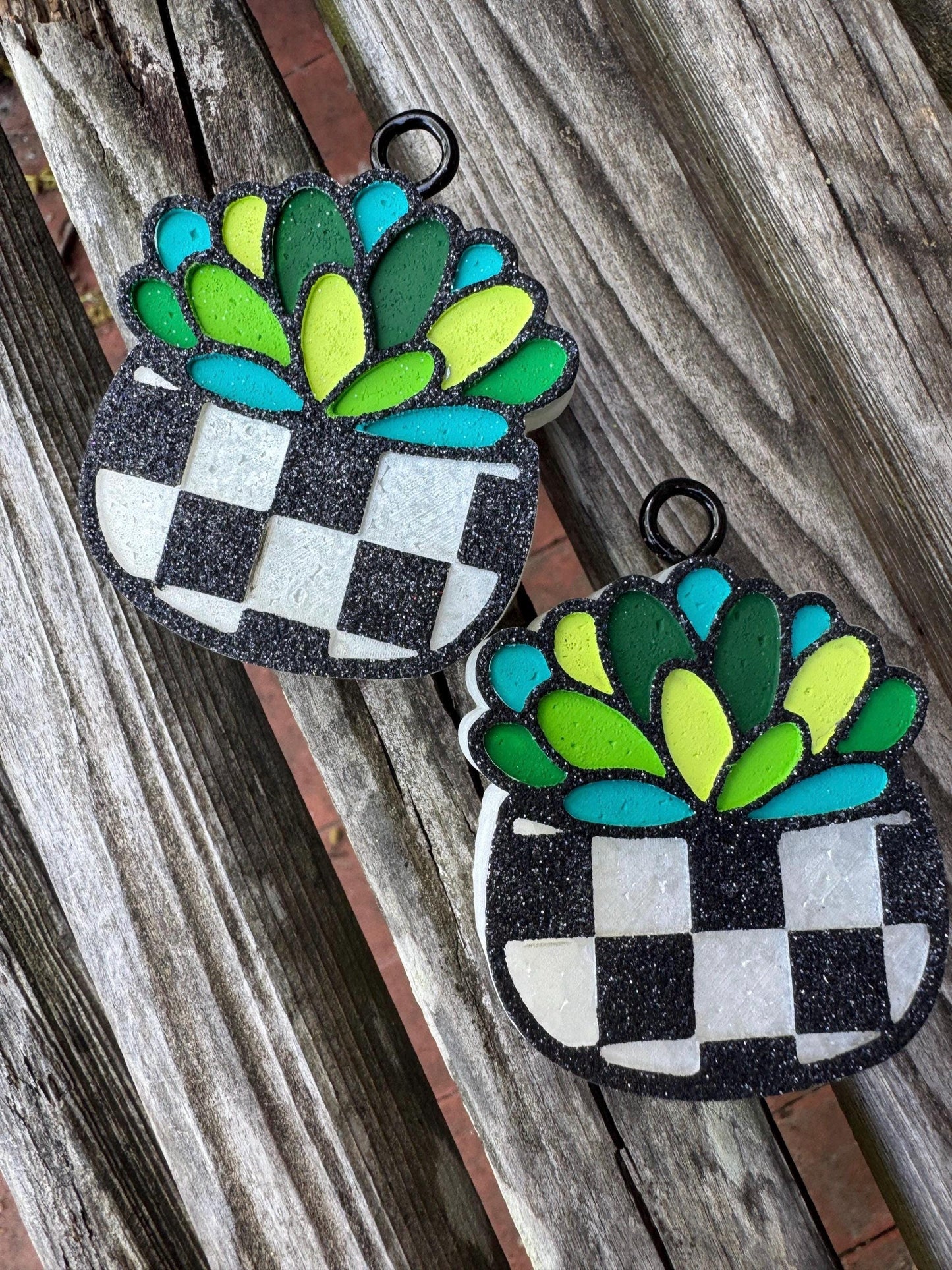 Checkered Succulent Car Freshie | Car Freshie | Car Freshy | Air Freshener | Gift | Vent Clip Freshie | Bundle | Save | Cactus | Cacti