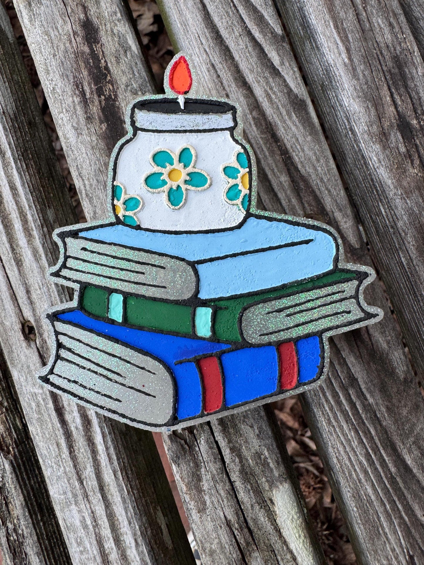Books with Candle Car Freshie   | Car Freshie | Car Freshy | Air Freshener | Gift | Gllitter | Bookish