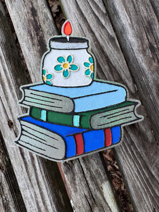 Books with Candle Car Freshie   | Car Freshie | Car Freshy | Air Freshener | Gift | Gllitter | Bookish