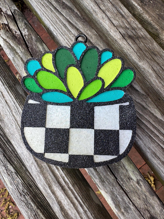Checkered Succulent Car Freshie  | Car Freshie | Car Freshy | Air Freshener | Gift | Vent Clip Freshie | Bundle | Save | Cactus | Cacti
