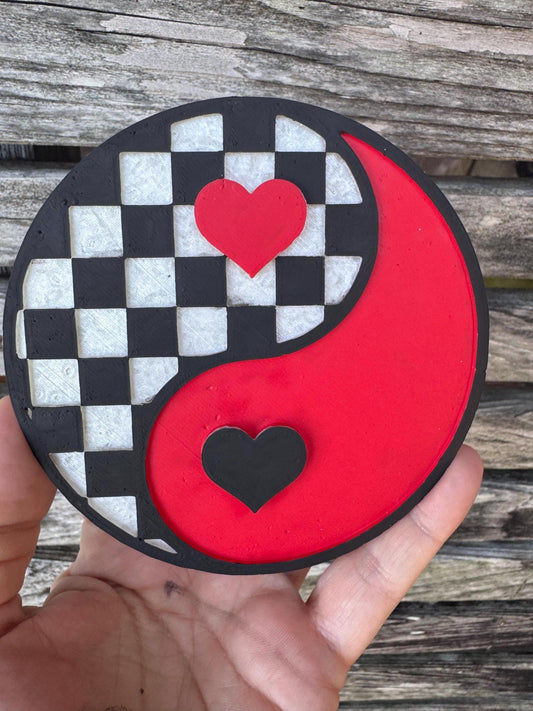 Checkered Yin Yang Heart Car Freshie   | Car Freshie | Car Freshy | Air Freshener | Gift | Gllitter