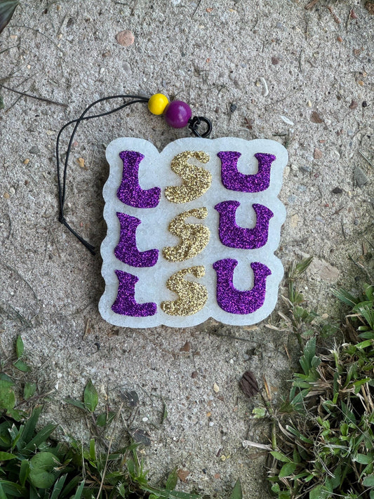 LSU Car Freshie | Car Freshie | Car Freshy | LSU | Purple | Gold | Glitter | Air Freshener | Car