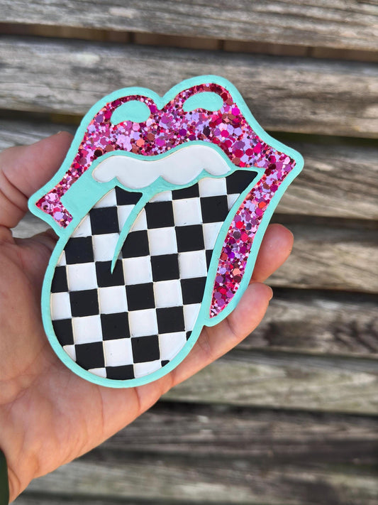 Checkered Tongue Mouth Car Freshie   | Car Freshie | Car Freshy | Air Freshener | Gift | Gllitter