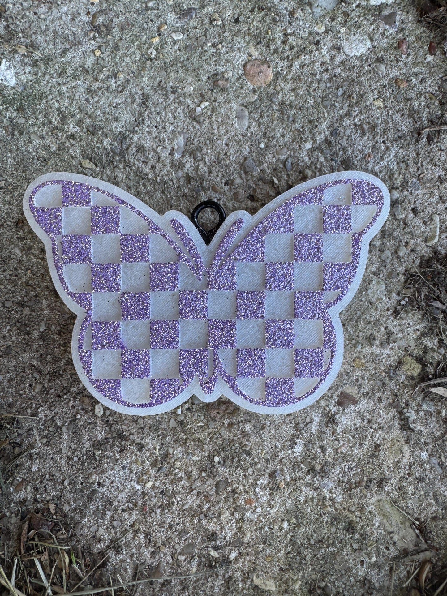 Checkered Butterfly Car Freshie   | Car Freshie | Car Freshy | Air Freshener | Gift | Gllitter | Purple