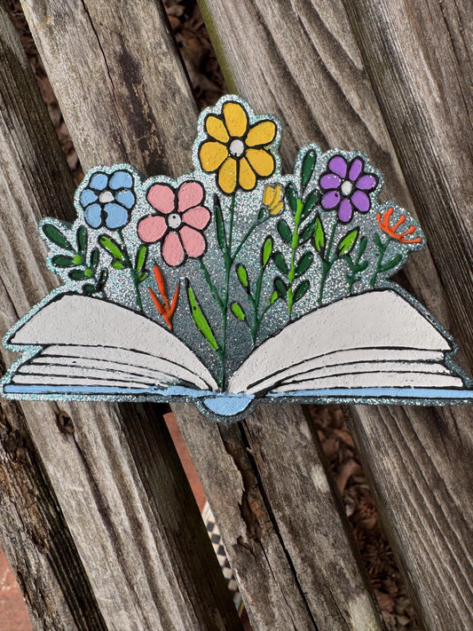 Book with Flowers Car Freshie   | Car Freshie | Car Freshy | Air Freshener | Gift | Gllitter | Bookish