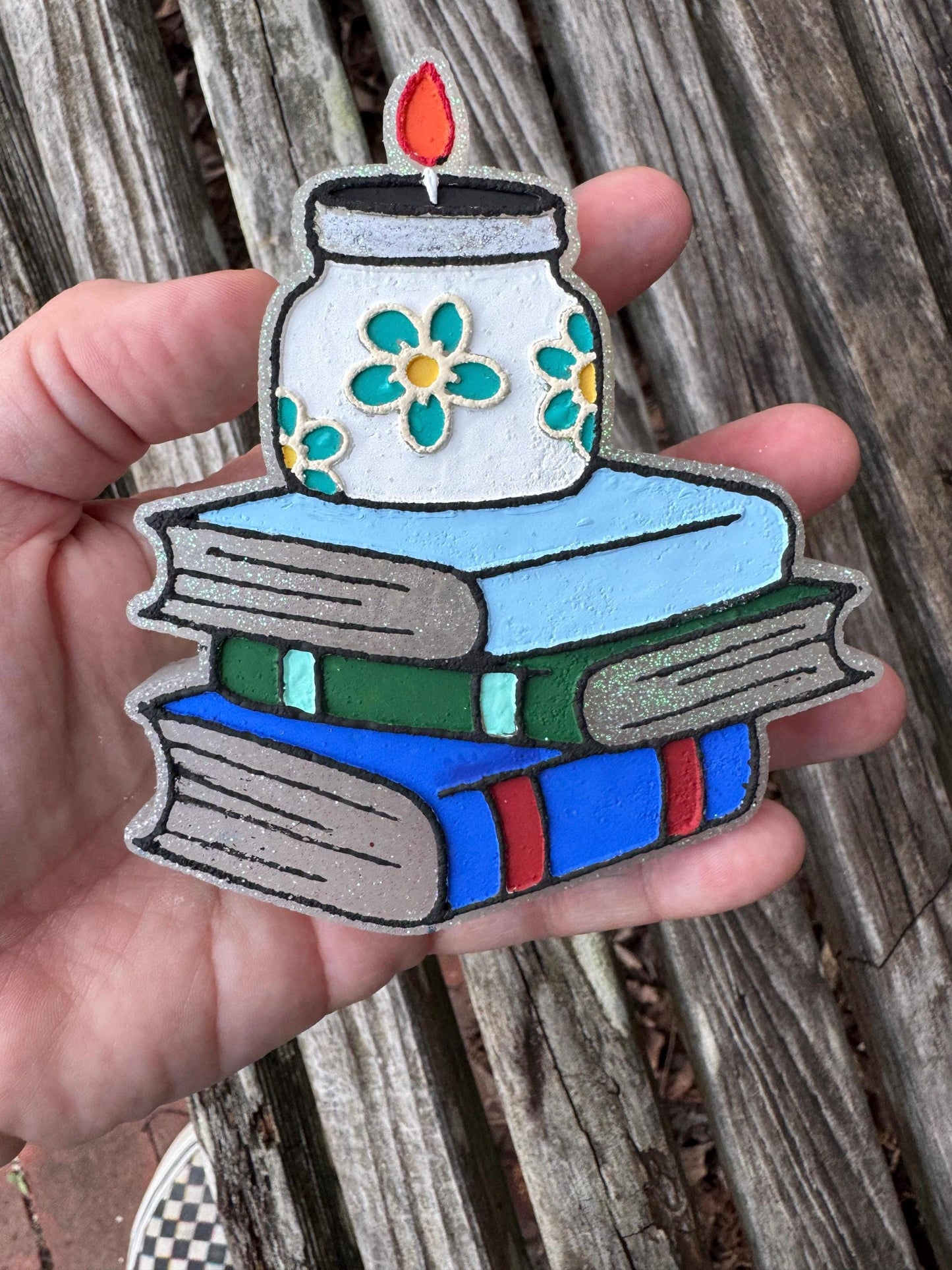 Books with Candle Car Freshie   | Car Freshie | Car Freshy | Air Freshener | Gift | Gllitter | Bookish
