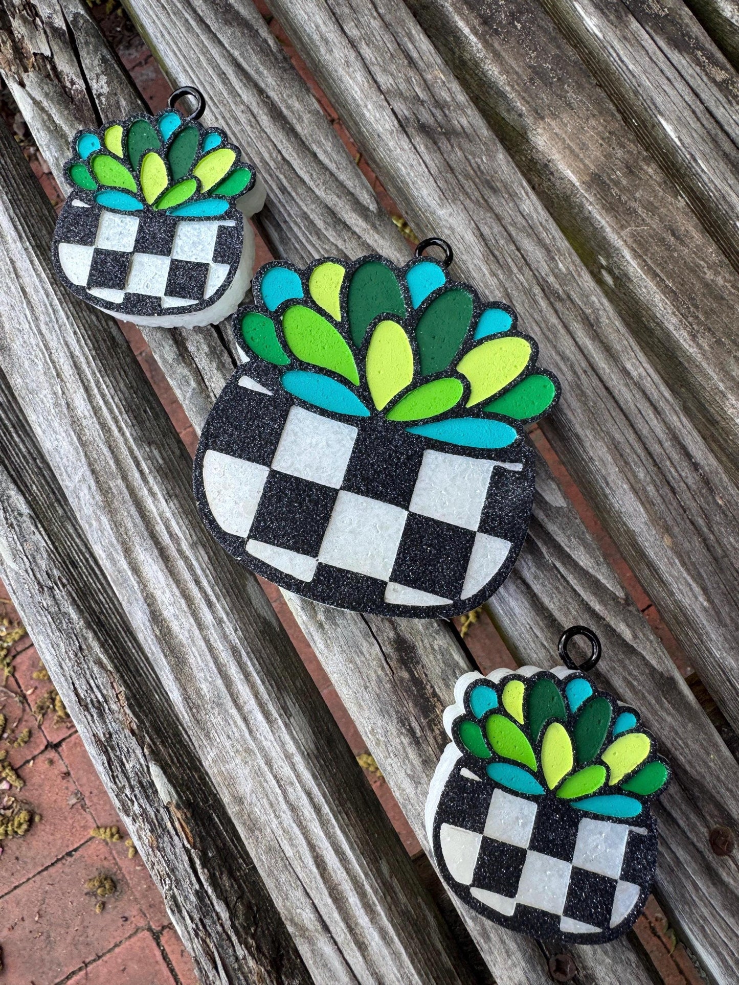 Checkered Succulent Car Freshie  | Car Freshie | Car Freshy | Air Freshener | Gift | Vent Clip Freshie | Bundle | Save | Cactus | Cacti