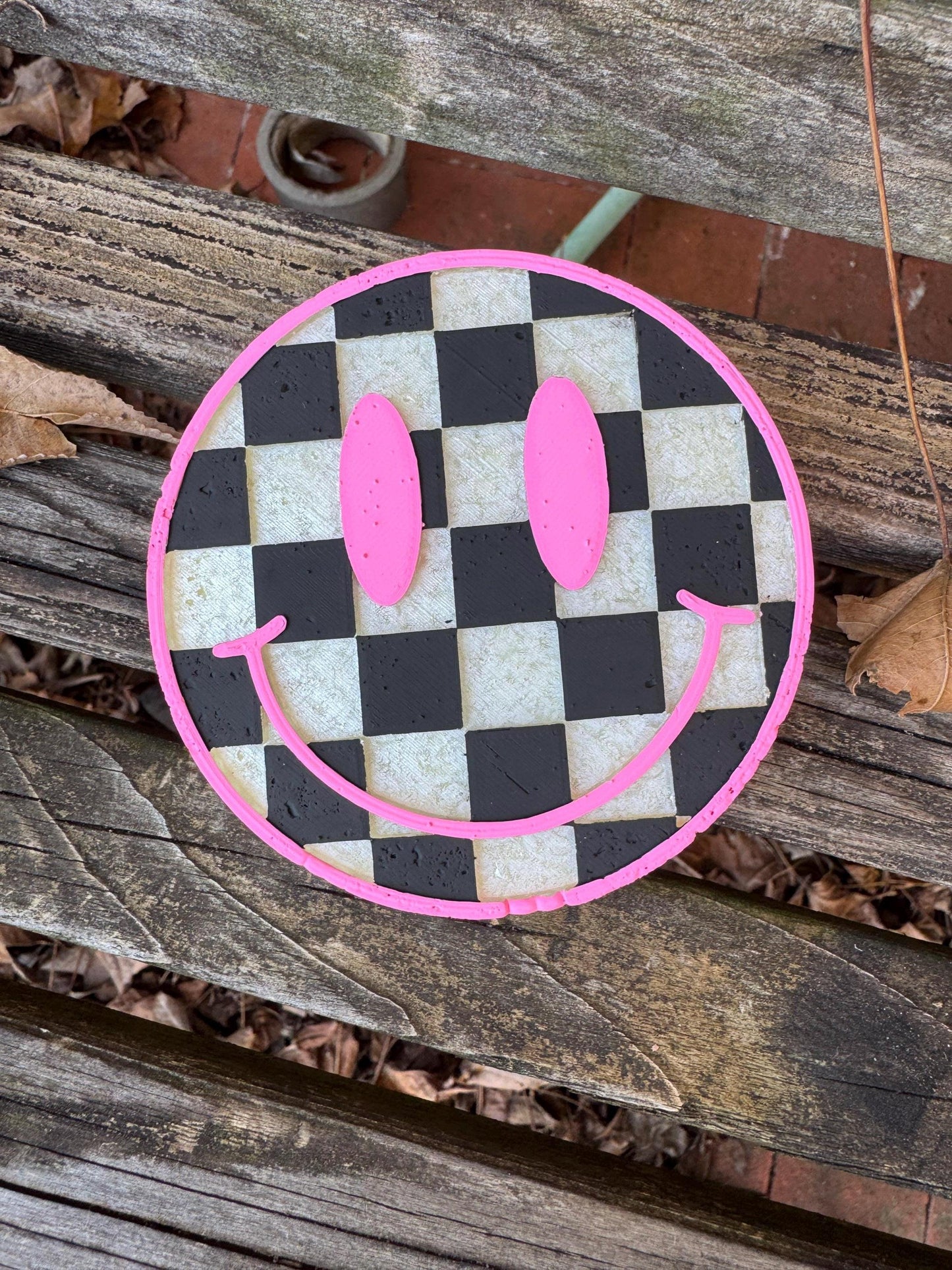 Checkered Smiley Face Car Freshie