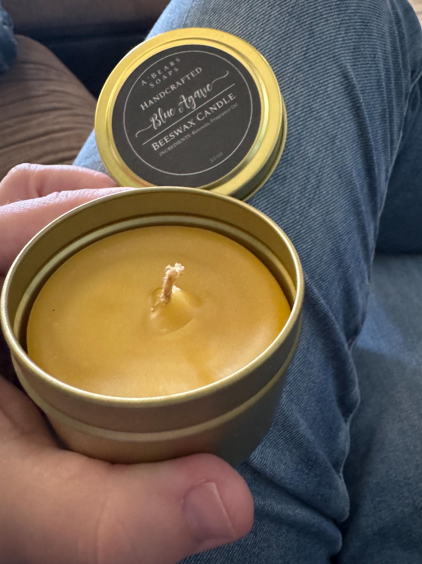 Candle | Beeswax | Hemp Wick | Natural | Clean | Tin Candle | Gold | Sleek | Sophisticated | Pretty | Unisex | Gift